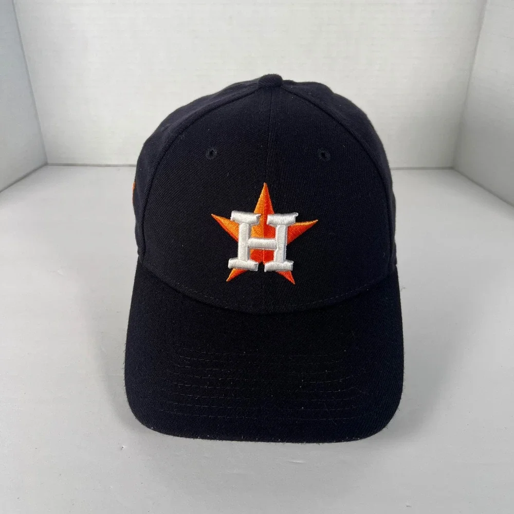 New Era Houston Astros Baseball Cap Black Orange Embroidered‎ Logo Flex Fit S/M